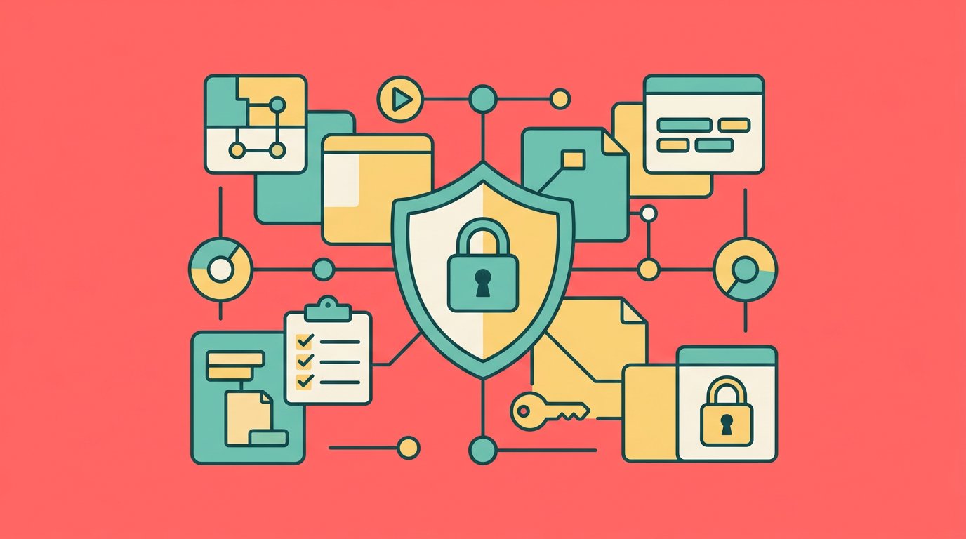 AI agent security guide hero image showing a protected shield with agent nodes