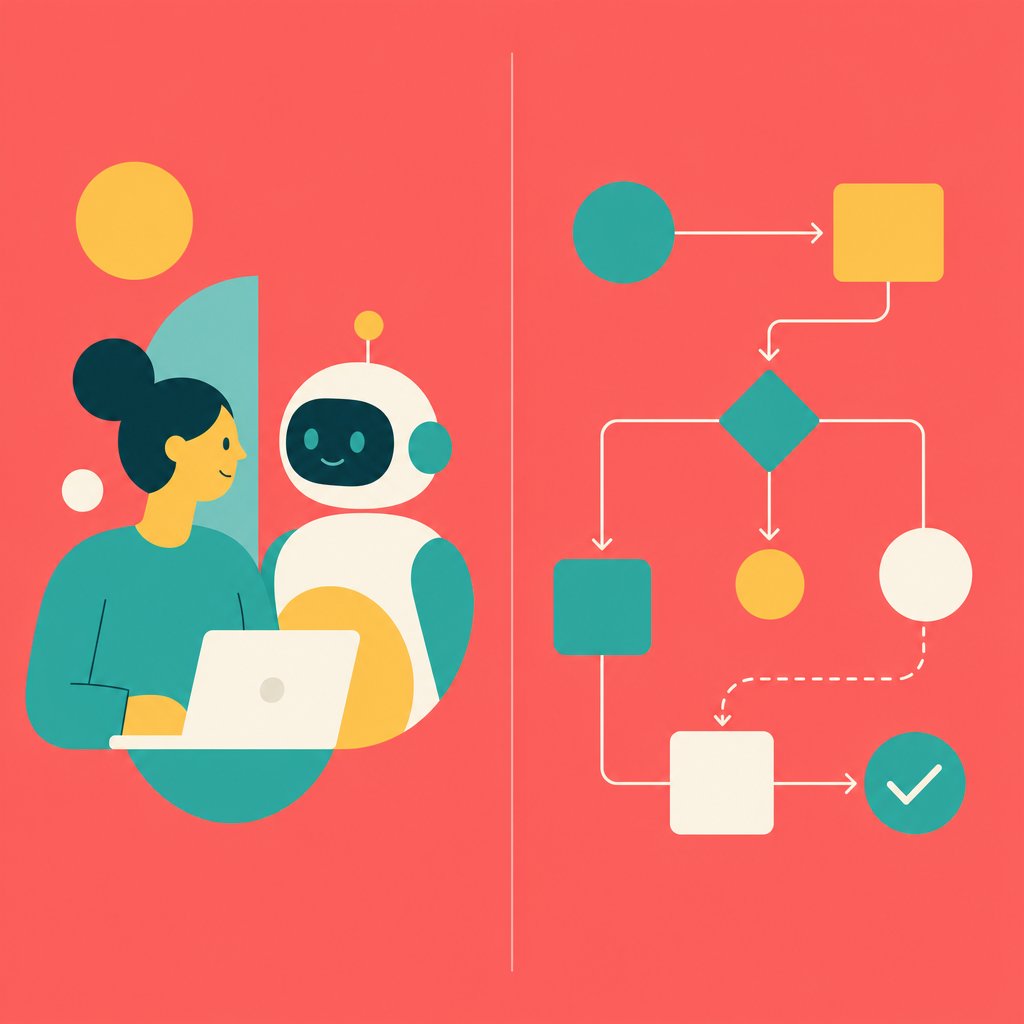 WorkClaw vs n8n comparison illustration — two platforms side by side on a coral pink background